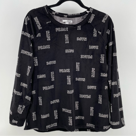 Sonoma Womens 2-Piece Pajama Set Black “Love Peace Naps” Soft Cozy M - Picture 2 of 6